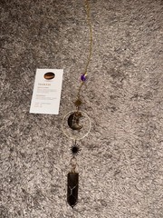 Tiger Eye Moon Hanging Suncatcher Decor Metal Stone Gold Brown Black Purple