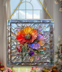 SUNCATCHER-Vibrant Poppy Flower 8×8 Inch Decorative Window Hanging