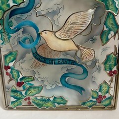 Vintage White Dove Sun Catcher Peace on Earth Glass Metal Panel Christmas bird