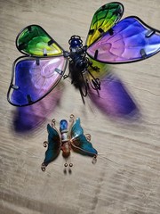 Stained glass butterfly suncatcher- glass body plastic wings-plus small magnet