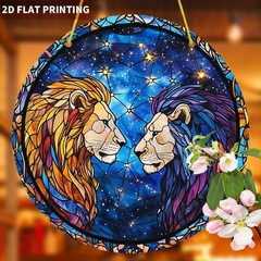Dual Gold Purple Lions Galaxy Starry Sky Acrylic Suncatcher Wildlife Decoration