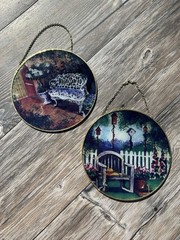Glass SunCatcher Stain Gass Lot-Garden Scene W/Bird Houses, White Bench