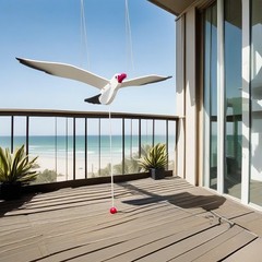 NAUTIMALL Wooden Flying Seagull Decorative Hanging Mobile Nautical Ornament N…