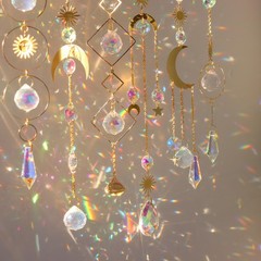 6Pieces Colorful Crystals Suncatcher Hanging Sun Catcher with Chain Gold