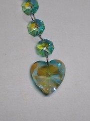Handmade w/ Swarovski Crystal Antique Green Blue AB Heart & Octagon Suncatcher