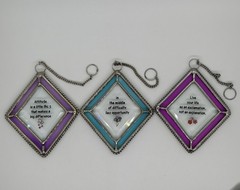 GANZ Diamond Shaped Stained Glass Sun Catchers Quote Phrases Suncatchers Lot 3