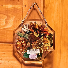 AMIA Denver, CO. Hand Painted Octagonal Suncatcher Dragonfly & Sunflowers 4.625″