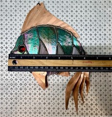 Vintage Stained Glass Rainbow Fish Suncatcher Dichroic Green/Pink w/Copper Fins