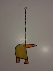 Real Stained Glass Orange/Blue Whimsey Kiwi Bird Suncatcher, Ready to Hang