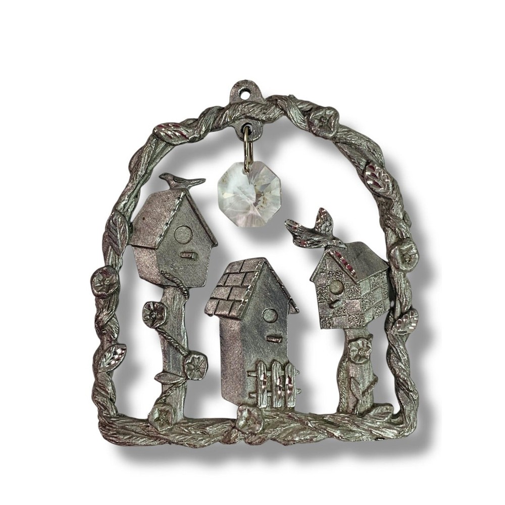 Spoontiques Pewter Ornament Suncatcher Prism Birdhouses 3″ #2387