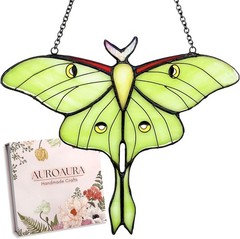 Green Luna Moth Stained Glass Window Hanging Handmade Real Glass Suncatcher