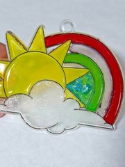 Vintage Stained Glass Acrylic Rainbow Sun Cloud Suncatcher Plastic Catcher
