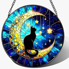 8Inch Black Cat Stained Glass Suncatcher for Indoor Home Decor Gift