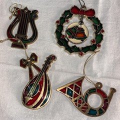 Lot of 4 Christmas Stained Glass Suncatchers or Ornaments Avon Music Instruments