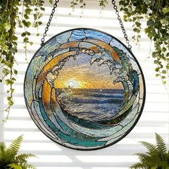 Ocean Wave Acrylic Suncatcher – Stained Glass Style Beach Window Decor