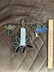 Vintage Lot of Christmas Suncatchers Candle & 2 Angels Beautiful Handmade Heavy