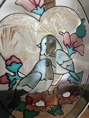 Oval Stained Glass Birds/flower/heart Sun Catcher 7” X 5.25”