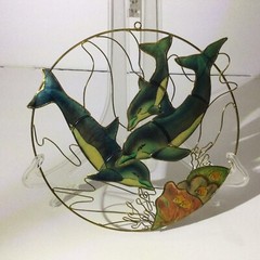 Capiz Shell & Gold tone Wire Dolphin Wall Decor – AKA Windowpane Oyster Shell