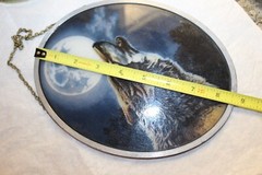 1993 Glassmasters James Meger “Night Music” Wolf & Moon Suncatcher Stained Glass