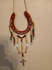 Handmade Beaded Metal Horseshoe Suncatcher Bohemian artsy #13