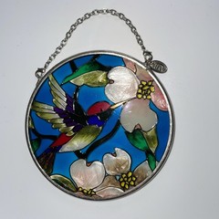 Vintage Amia Stained Glass Hummingbird 3.5” Window Sun Catcher Hanging Flowers