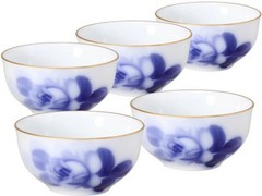 Ogura Toen Blue Rose (8211) Set of 5 Yunomi Tea Cups Brand Western From Japan
