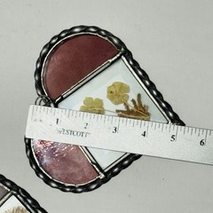 Lasting Impressions Pressed Flower Heart Shaped Sun Catcher Pewter & Glass x2