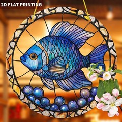 Blue Fish Acrylic Suncatcher 2D Print Ocean Theme Home Window Hanging Decoration