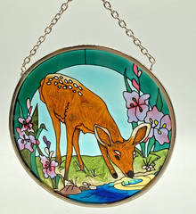 Vintage Stained Glass Suncatcher Deer 4.5” Nature Forest 90’s BEAUTIFUL