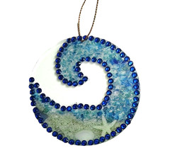 Acrylic Beach Wave Suncatcher Round 3″ Coastal Ocean Royal Blue Hanging Ornament