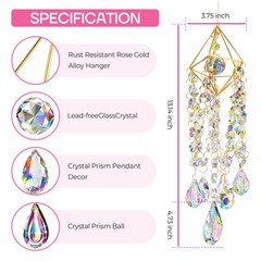 13″ Crystal Hanging Sun Catcher w/Hemp Rope AB Color Crystal Prism Rainbow Maker