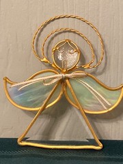 Angel Stained Glass Suncatcher White Slag /Clear Beveled Glass Window Hanger 6.5