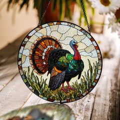 Colorful Fall Turkey Stained Glass Suncatcher