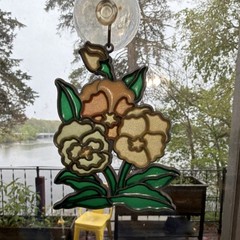 Floral Plastic Window Suncatcher Hanging Decor, Green Beige Orange