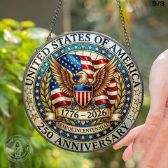 Eagle USA 250th Stained Glass Suncatcher, 250 Years of Freedom Acrylic Home Deco