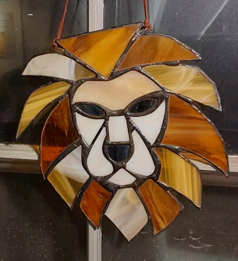 Lion Stained Glass WIndow Hanging Suncatcher Large 8.5×8.5 Handmade