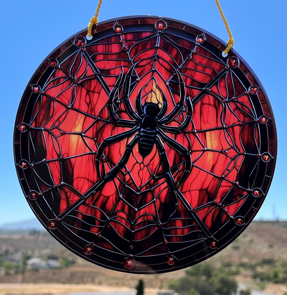 Spider suncatcher ~ 7 3/4″ dia. stained glass look