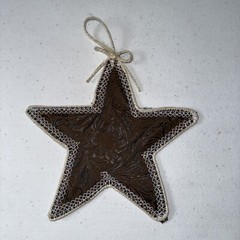Western Tooled Suede Star Primitive – Cowboy Decor – Handmade 7″