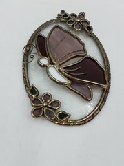 Oval Butterfly flowers Sun Catcher on Oval decorative Glass 7.5″ x4.5″