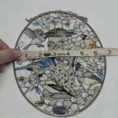 Garden Birds On The Feeder Art Glass Suncatcher Chickadee Bluebird Floral AMIA