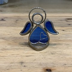 Miniature Stained Glass Angel With Halo Blue Suncatcher Window Ornament