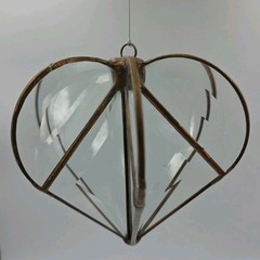 Beveled Glass & Copper Heart Shaped Suncatcher Spinner Hanging 5″ In GUC