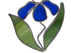 Vintage Stained Glass Sun Catcher Blue Flower With Hanging Hook