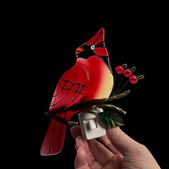 Stained Glass Cardinal Bird Nightlight 6.5” Long X 4” Wide Bulb Not Included