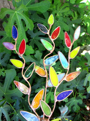 Stained Glass Garden Stakes Flower Stems (x3 Mulitcolor Leaves) Suncatchers