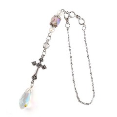 LuneClat Healing Crystal Rear View Mirror Accessories – 8” Cross Christian S…