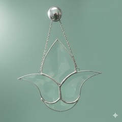 Vtg. Beveled Lead Glass Lotus Flower Suncatcher – Prism Window Hanging 7.5″