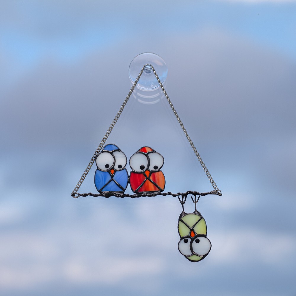Bird suncatcher Stained glasss Owl Handmade Bird Sun Catcher Window Hangings