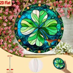 St. Patrick’s Day 2D Acrylic Flat Window Hanging Four-Leaf Clover Round Decor