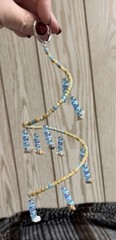 Blue & Gold Beaded with sea shells Wire Spiral Hanging Suncatcher